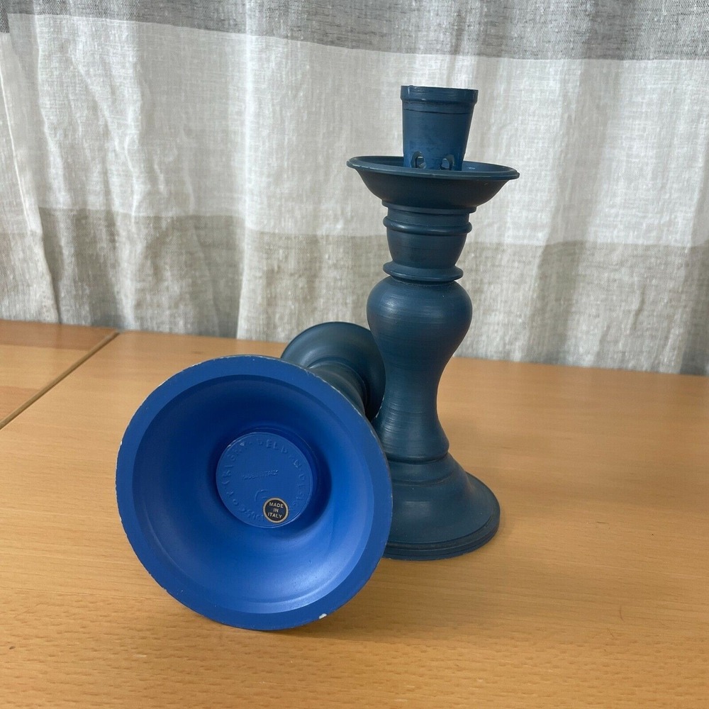 Vintage‎ 1965 Deldan Design Blue Candlestick Holders made in ITALY Neutral Retro - Picture 6 of 9
